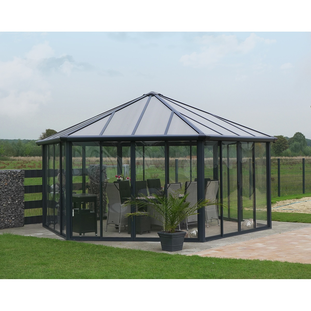Cenador Aluminio Hexagonal Cerrado Garda 595 x 517 cm Gris oscuro-3