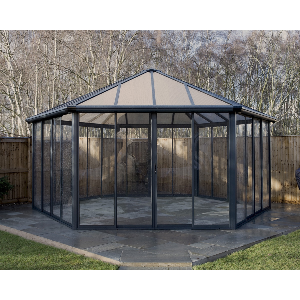 Cenador Aluminio Hexagonal Cerrado Garda 595 x 517 cm Gris oscuro-2