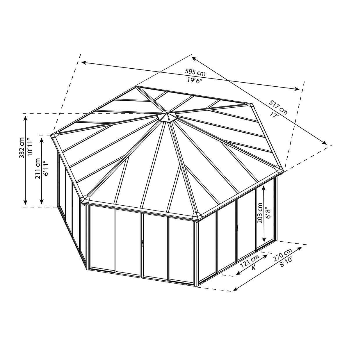 Cenador Aluminio Hexagonal Cerrado Garda 595 x 517 cm Gris oscuro-18
