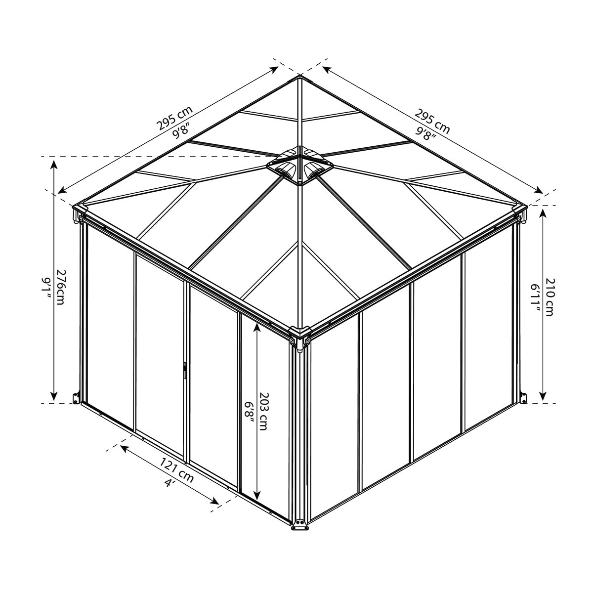Cenador Aluminio Cuadrado Cerrado Ledro 295 x 295 cm Gris oscuro-18