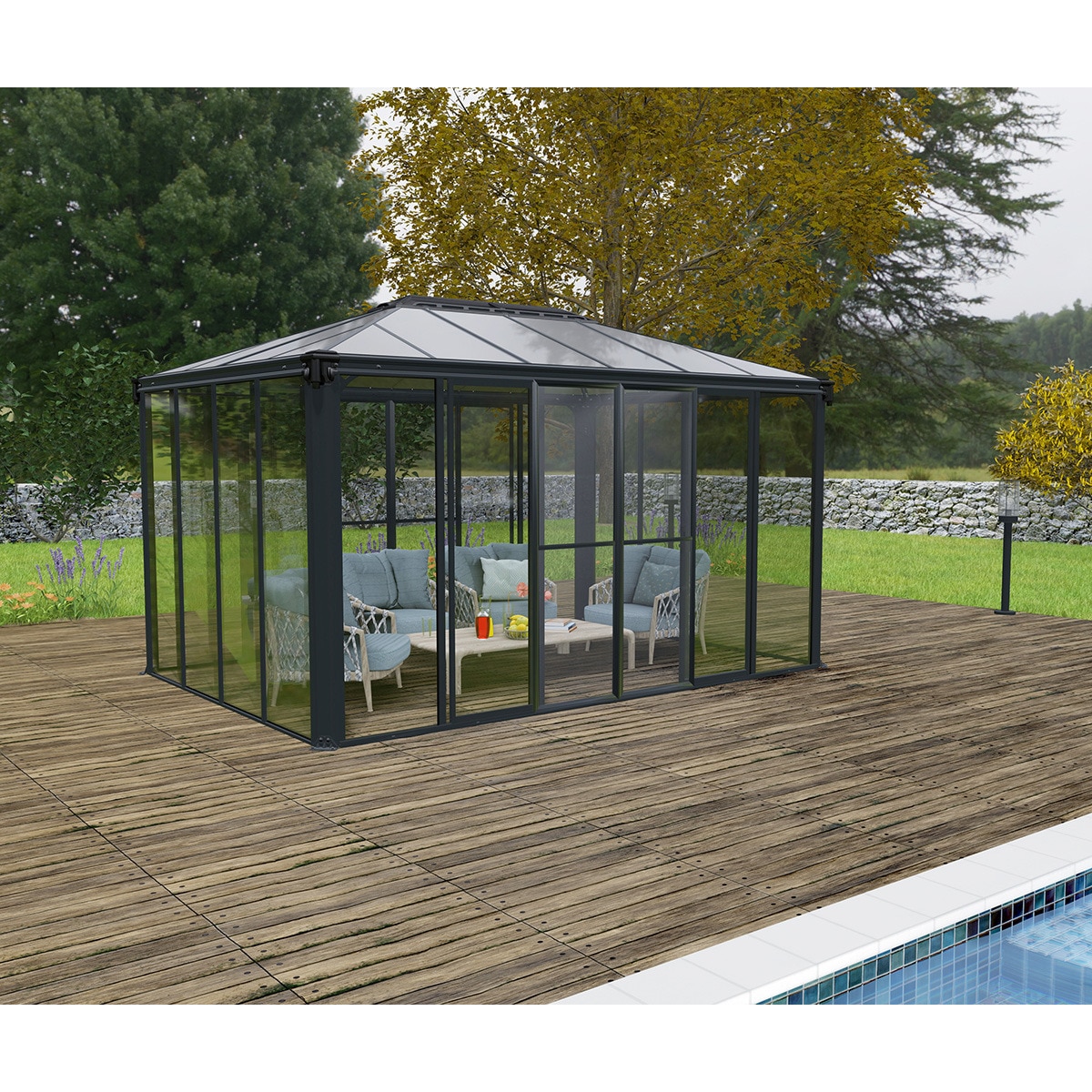 Cenador Aluminio Rectangular Cerrado Ledro 430 x 295 cm Gris oscuro-5