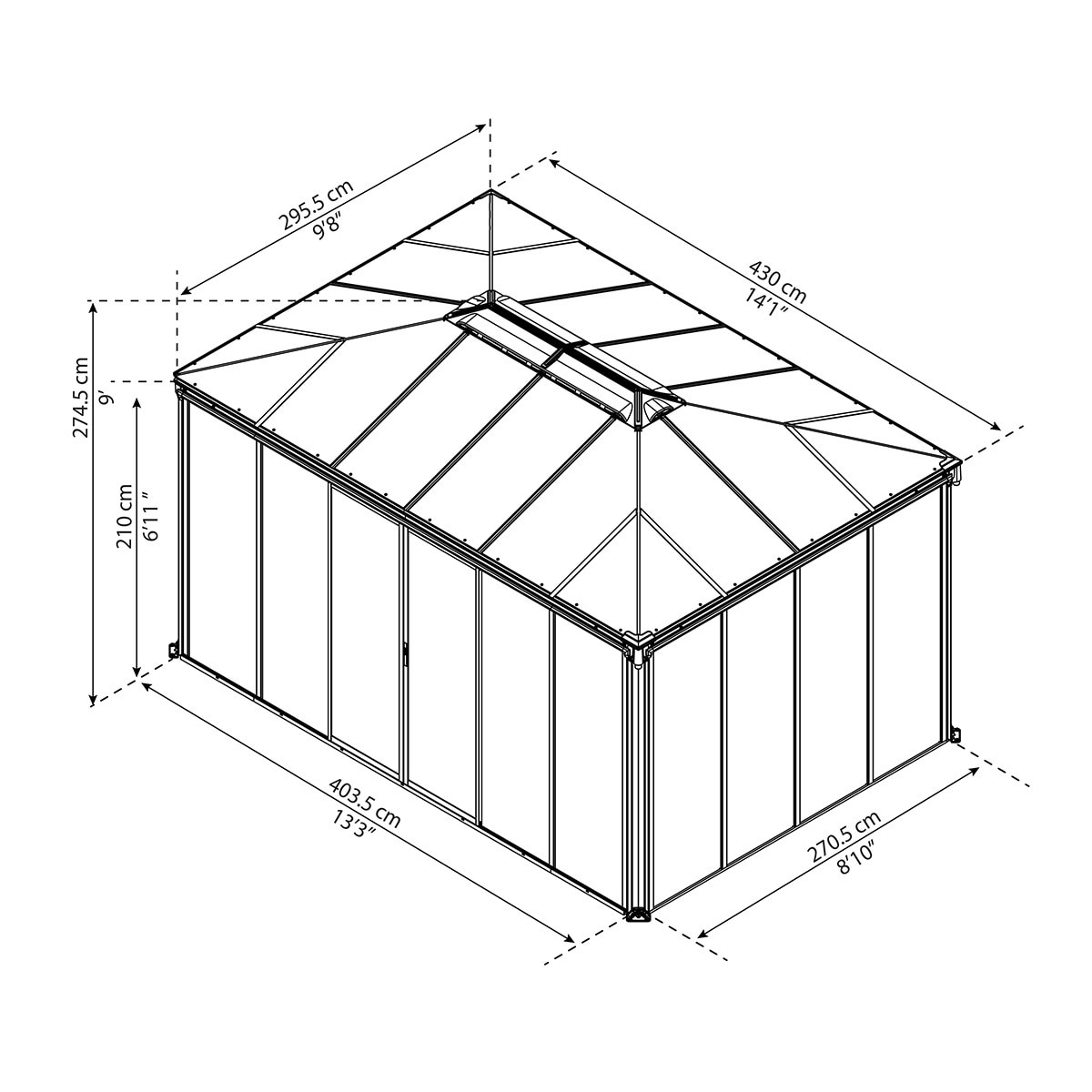 Cenador Aluminio Rectangular Cerrado Ledro 430 x 295 cm Gris oscuro-18