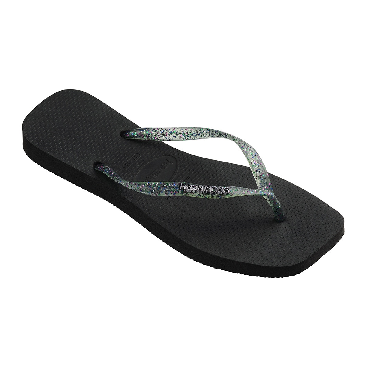 Chinelos de Dedo de Mulher Square Logo Metallic Preto-3