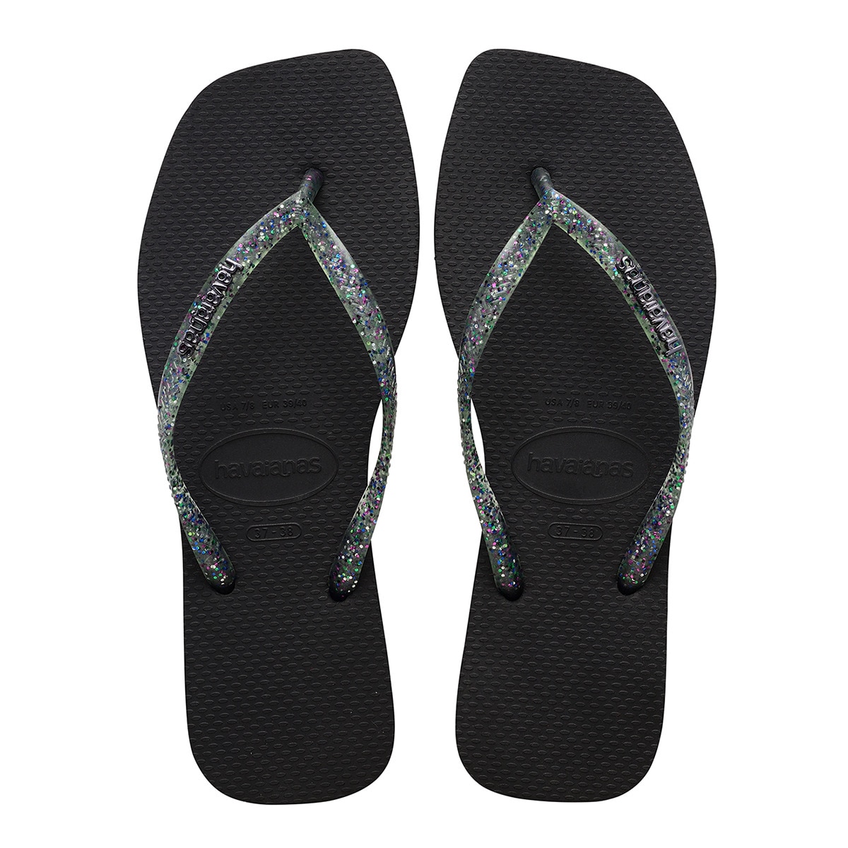 Chinelos de Dedo de Mulher Square Logo Metallic Preto-1