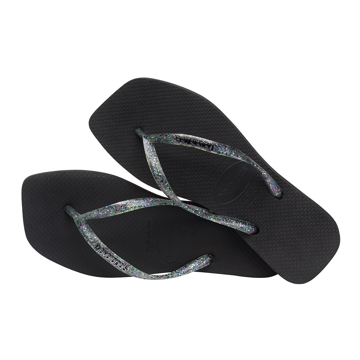 Chinelos de Dedo de Mulher Square Logo Metallic Preto-4