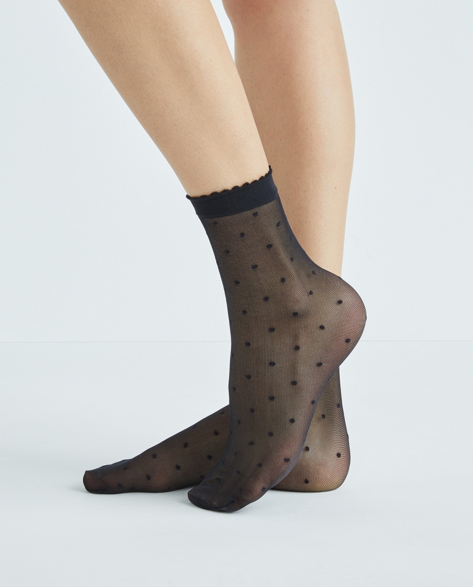 Meias pelo Tornozelo de 15 Deniers e às Bolinhas Preto-2