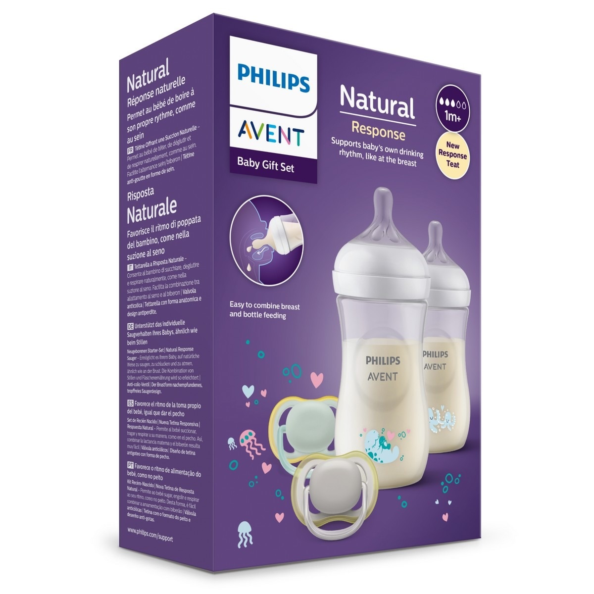 Pack Presente Natural Response, 2 Biberões e 2 Chupetas Ultra Air - 260 ml Branco-9