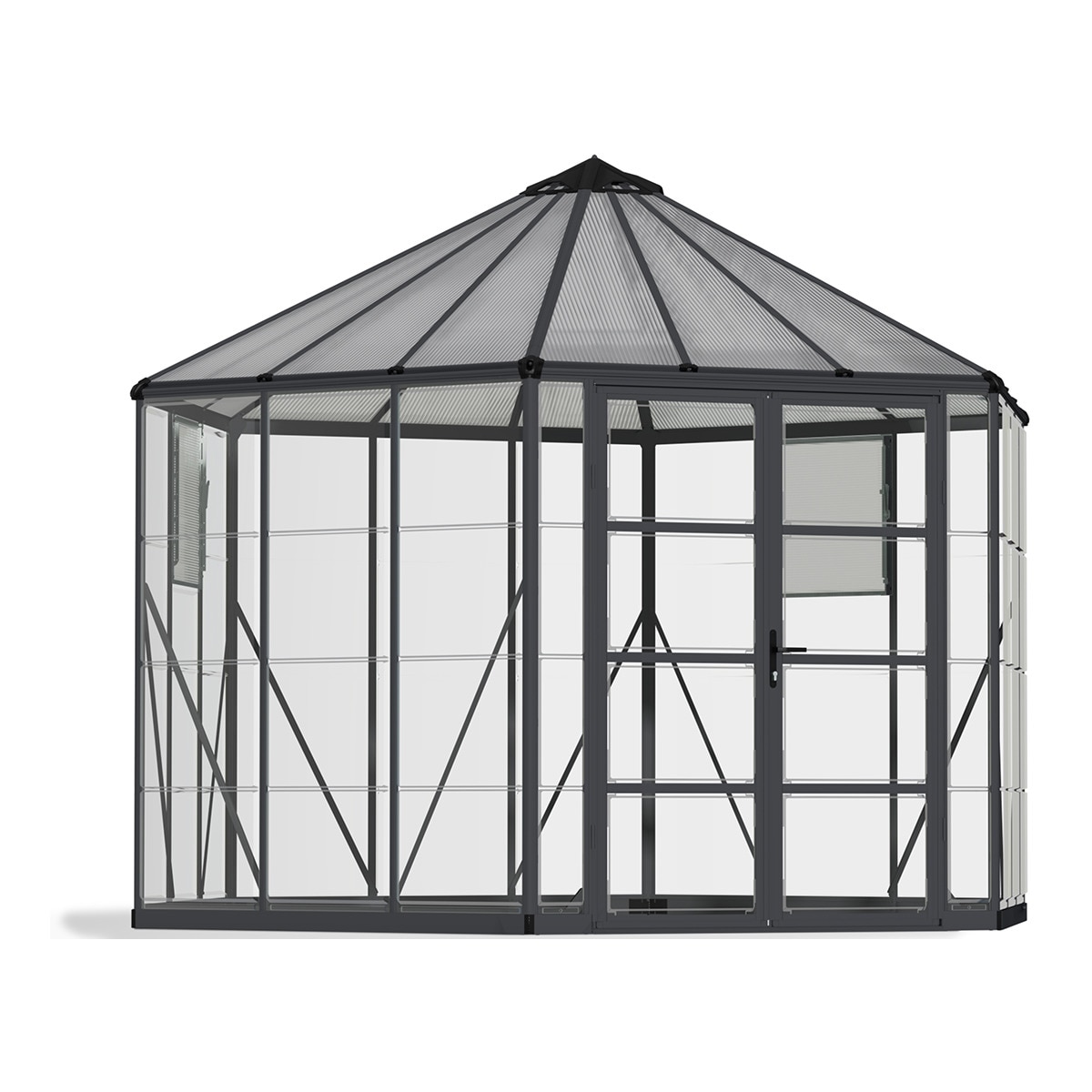 Invernadero de Policarbonato Hexagonal Oasis 245 x 212 cm Gris oscuro-1