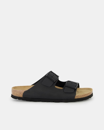 Sandalias de hombre en piel con doble hebilla 39 Negro - Main Image