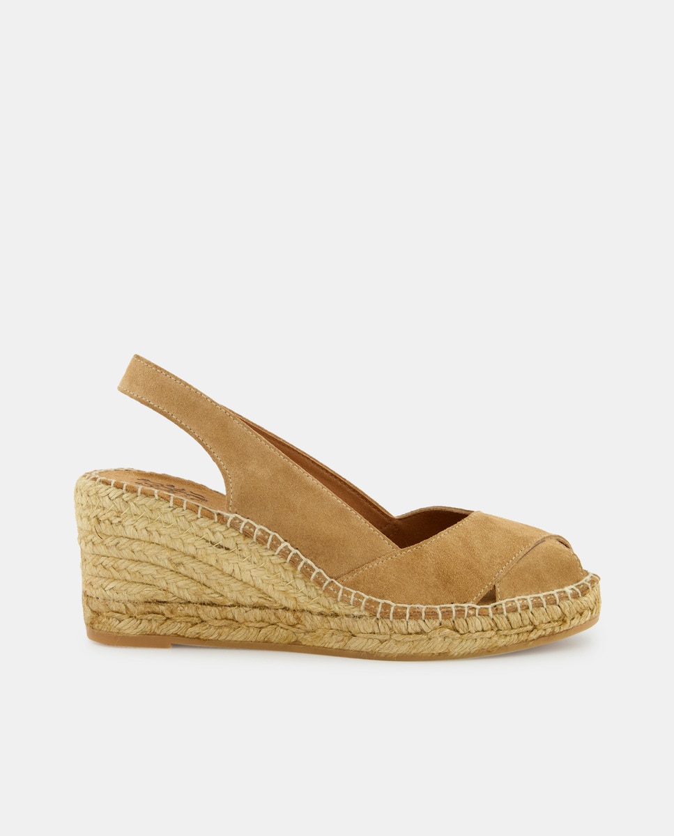 Espadrilles style peep toe à lanières croisées et talon compensé Lignes Espadrilles