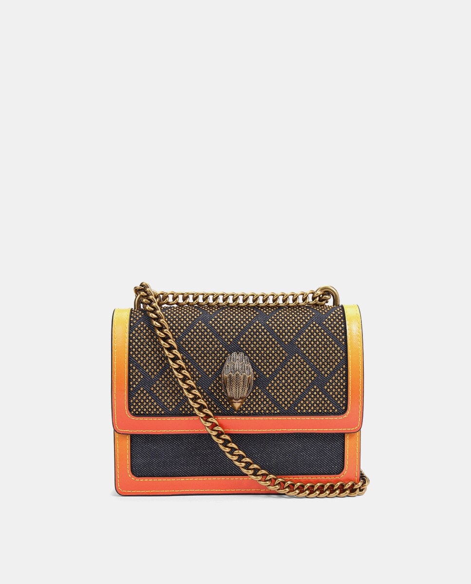 Petit sac à bandoulière en toile et cuir avec liserés contrastants