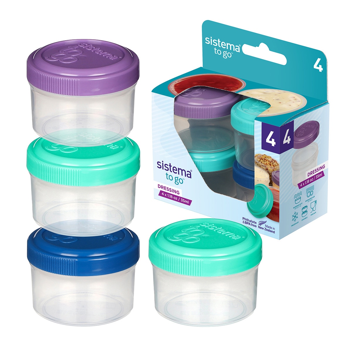 Set 4 botes herméticos para salsas To Go Sistema Multicolor-2
