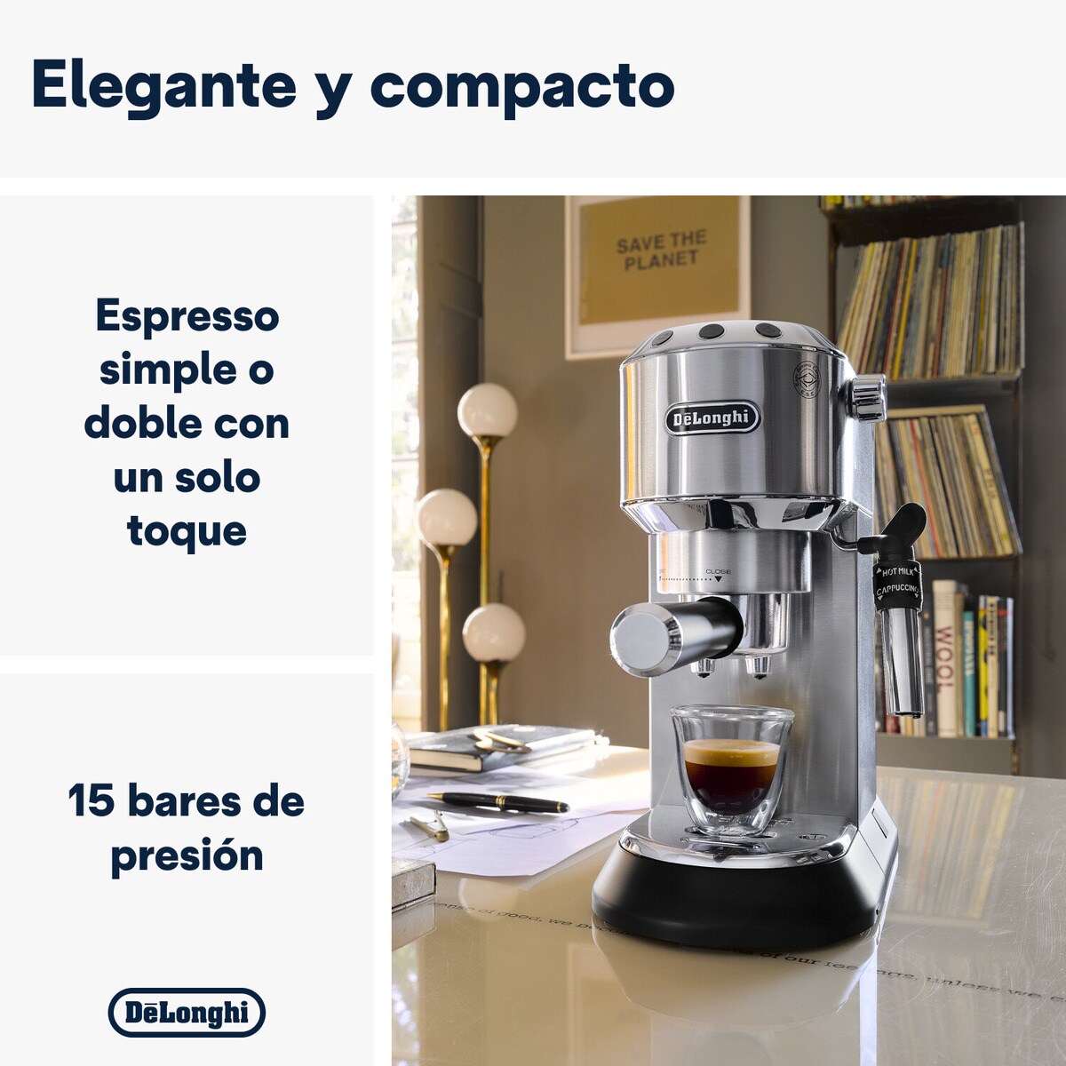 Cafetera espresso manual de bomba De´Longhi Dedica EC685.M con sistema cappuccino Plata-4