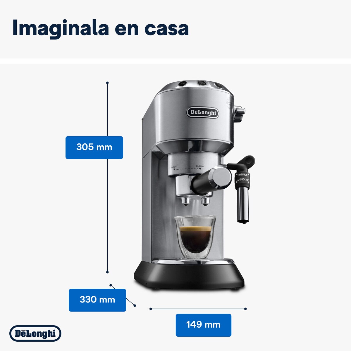 Cafetera espresso manual de bomba De´Longhi Dedica EC685.M con sistema cappuccino Plata-3