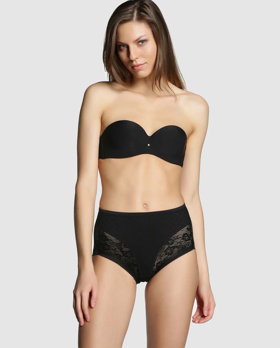 Cueca Moldadora com Controlo e Design Floral Preto-3