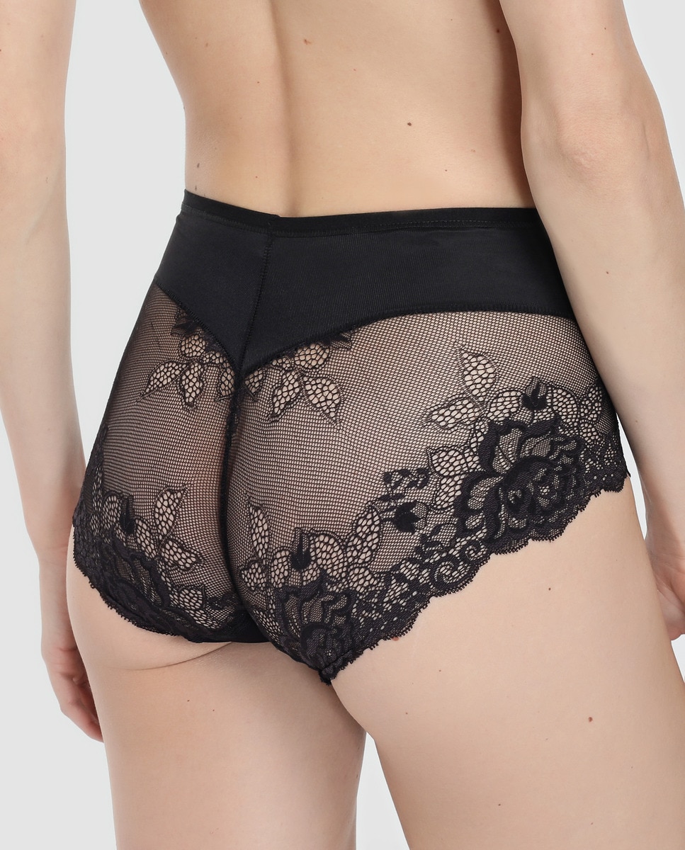 Cueca alta Shape Greta Janira com renda Preto-2