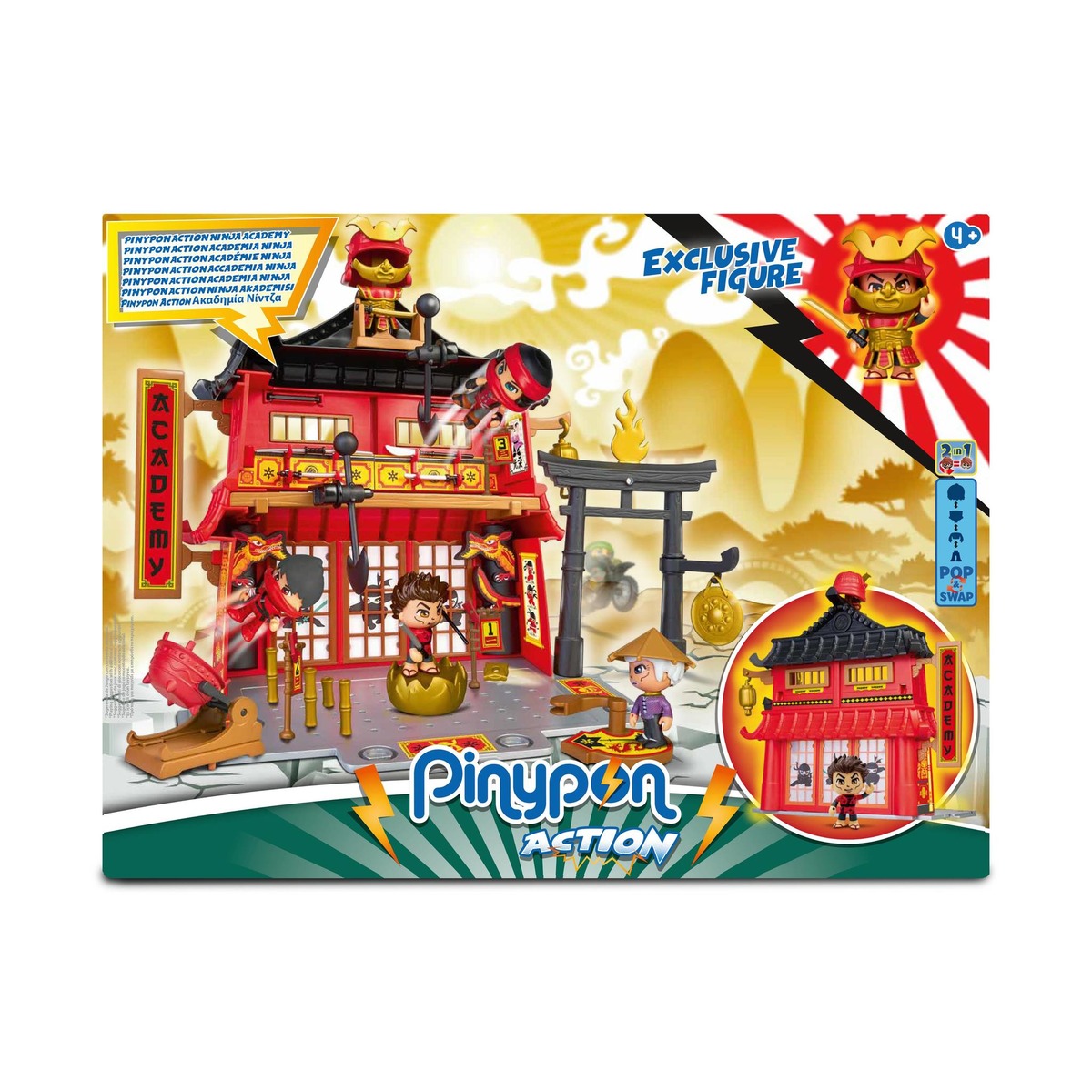 Pinypon Action - Academia Ninja, Juguete Templo de Prácticas Guerreros Ninja, con Una Mini