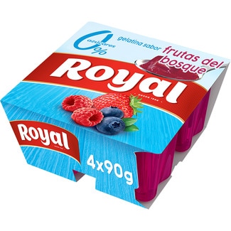 gelatina sabor a frutas del bosque 0% azúcares añadidos sin gluten pack 4 unidades 90 g - Royal