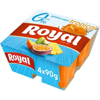 gelatina sabor tropical 0% azúcares añadidos sin gluten pack 4 unidades 90 g - Royal