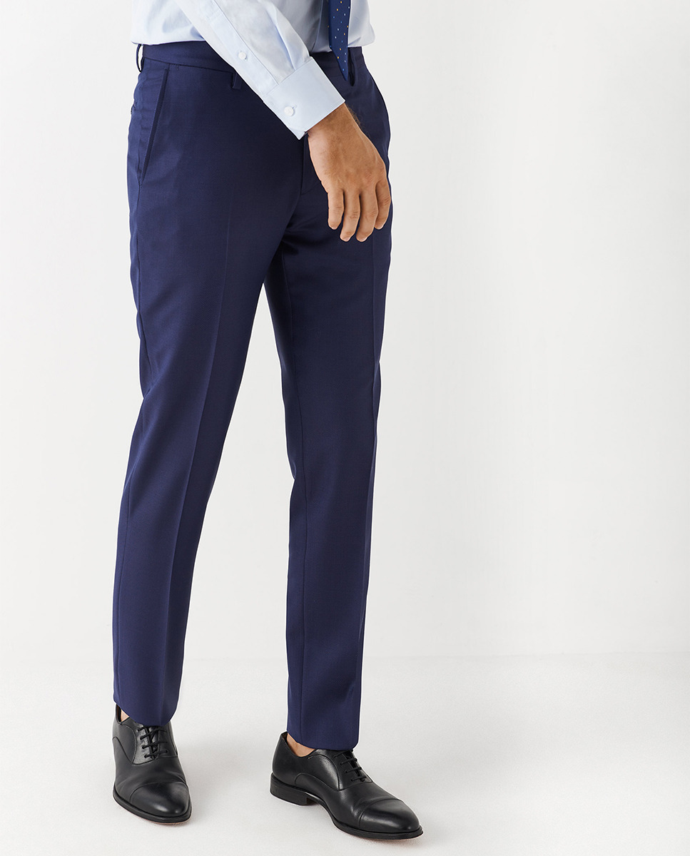 Fato Half Canvas Slim Fit de Falso Liso - Azul-Marinho Azul-4