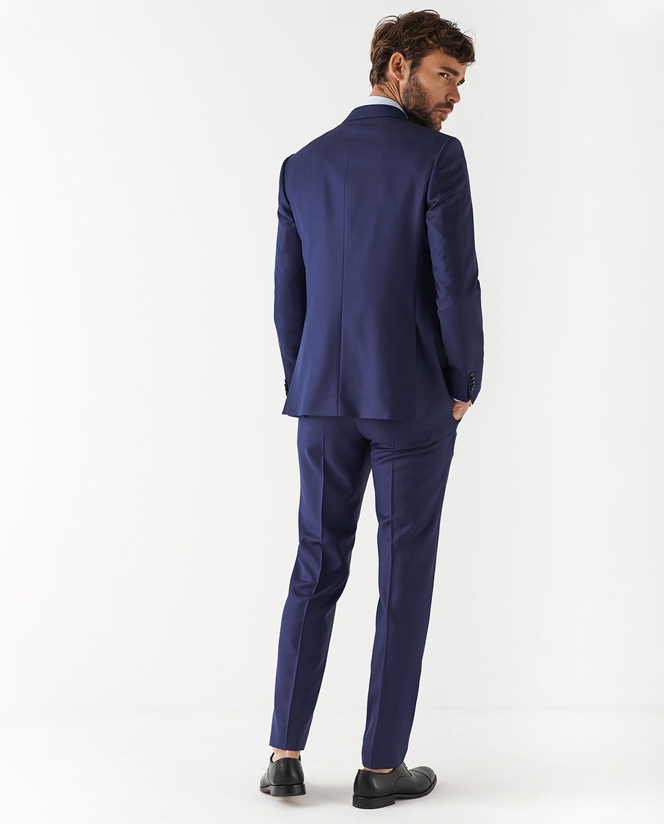 Fato Half Canvas Slim Fit de Falso Liso - Azul-Marinho Azul-2