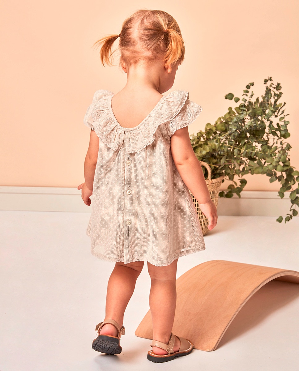 Vestido de Bebé com Tiras Bordadas e em Tule Natural-2