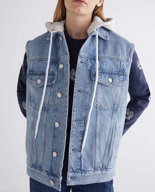 Imagen 0 de Chaleco vaquero de mujer oversized con capucha extrahible