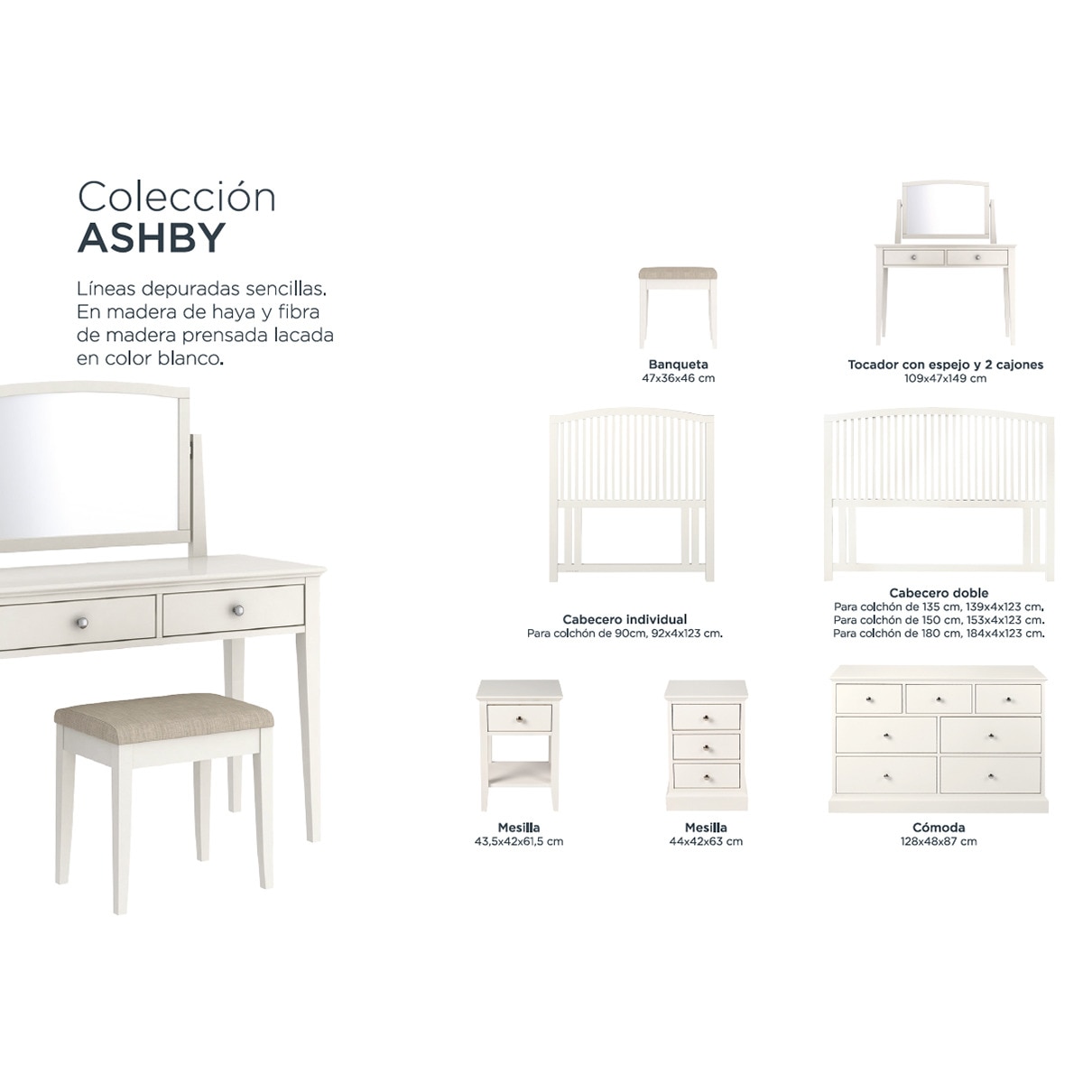 Mesa de Cabeceira de Faia com 3 Gavetas Ashby Branco-11