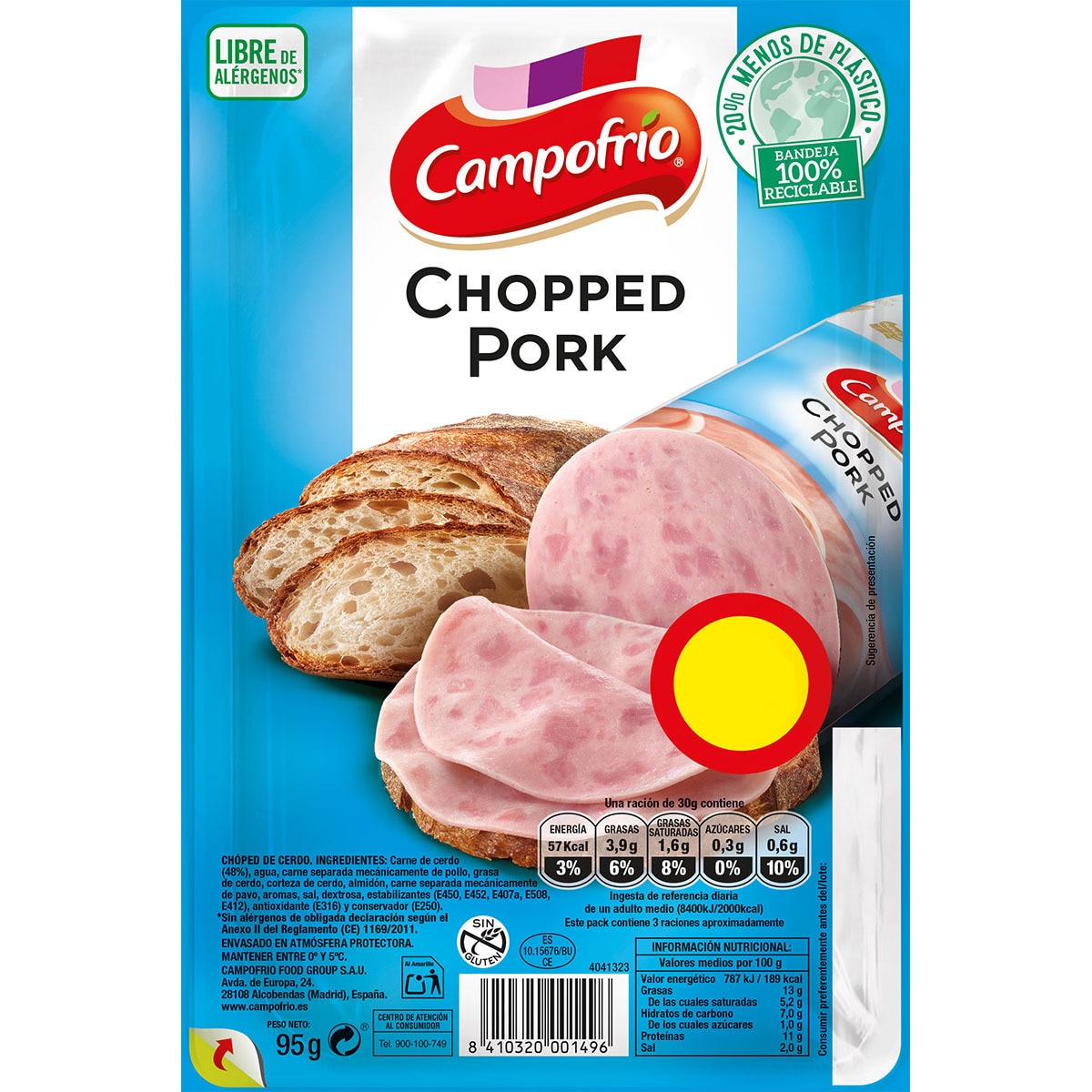 chopped pork en lonchas especial bocadillo sin gluten envase 95 g