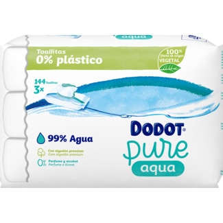 Toalhitas Aqua Pure 0% Plástico embalagem 144 unidades - Dodot