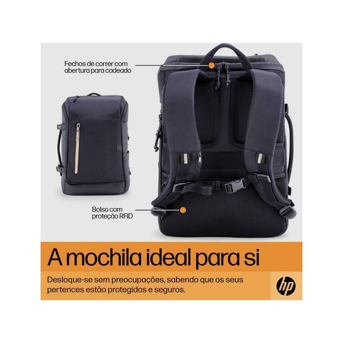 Mochila HP Travel 25L 15.6'' Backpack - Preto Azul-3