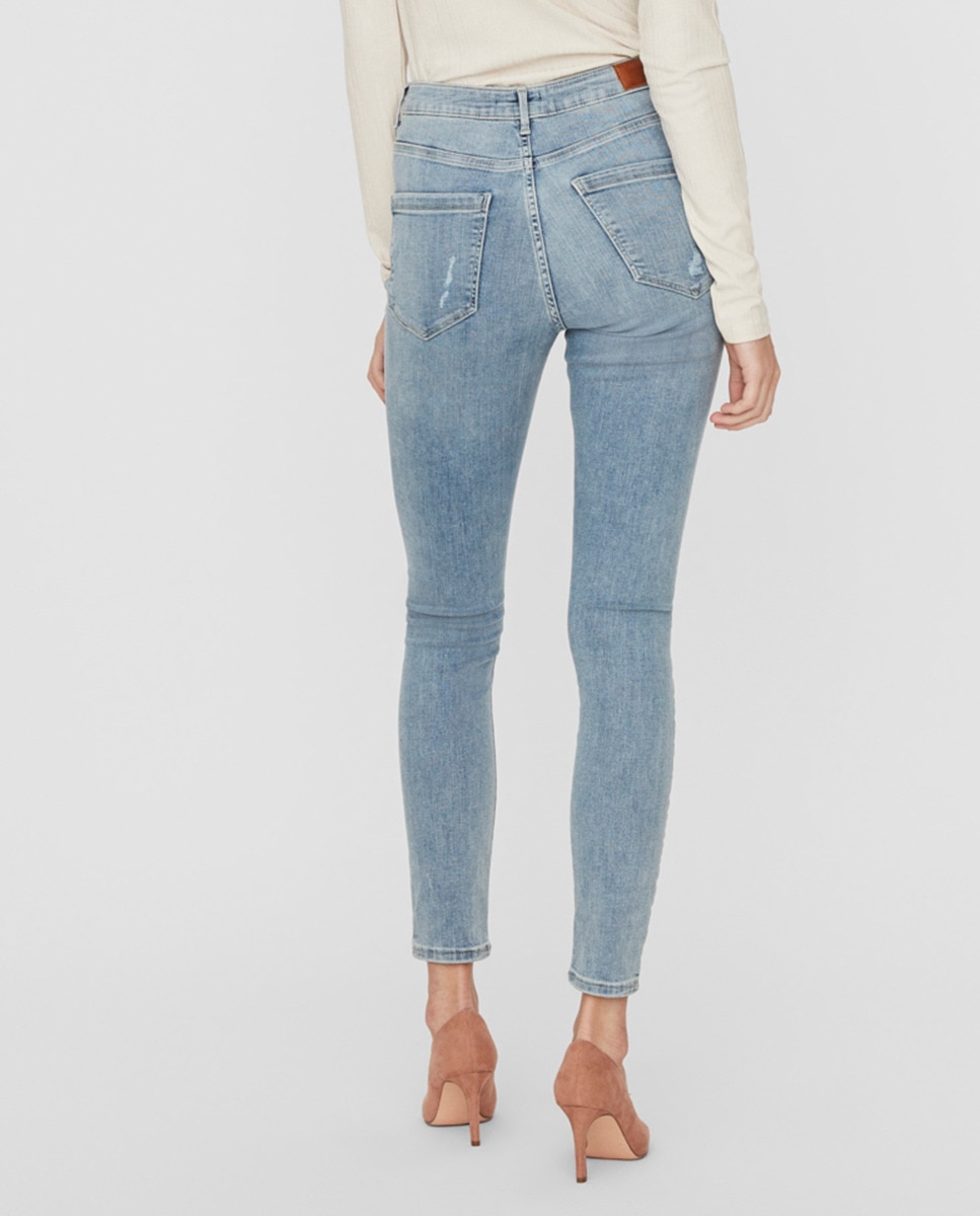 Jeans Skinny com Cintura Subida Azul-claro-3