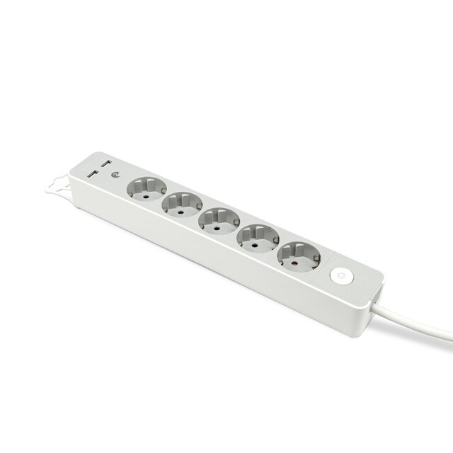 Imagen 0 de Regleta 5 Tomas Schuko con Enchufe Plano Design 1,4 m + 2 USB + Interruptor