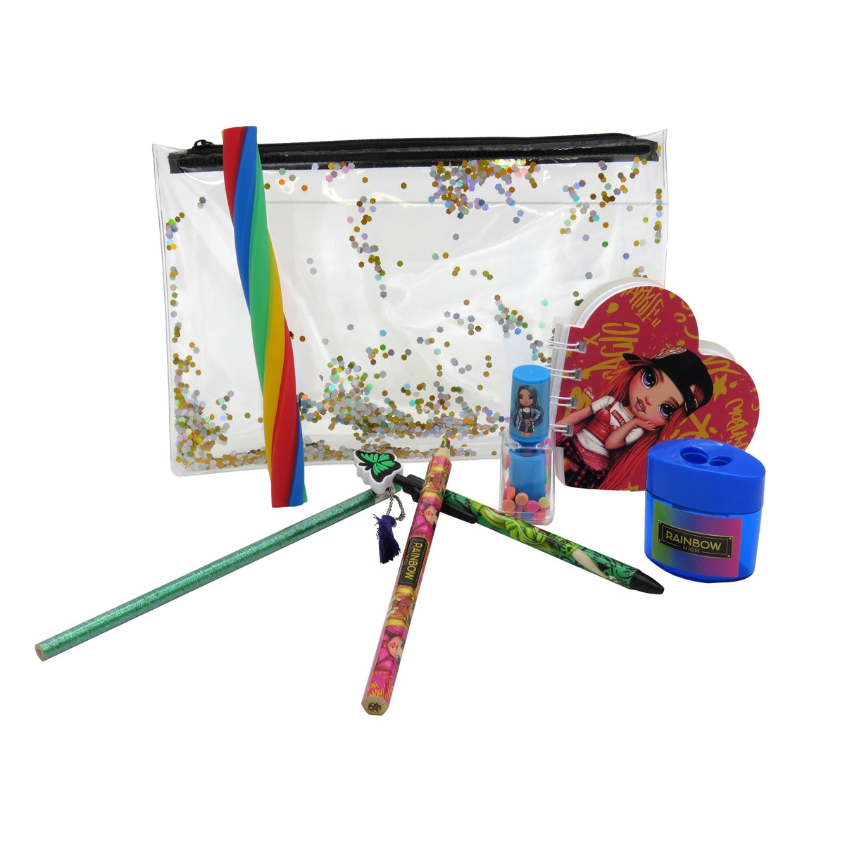 Conjunto de Estojo Simples Jumbo com Acessórios de Papelaria Rainbow High - Preto Multicolor Preto / Multicolor-3
