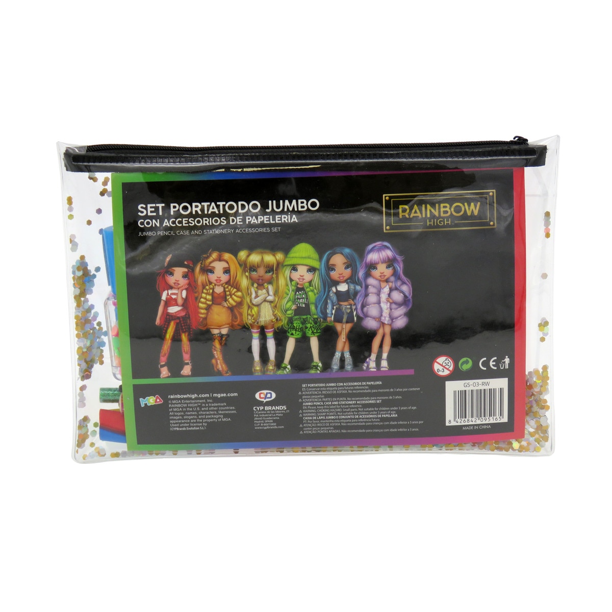 Conjunto de Estojo Simples Jumbo com Acessórios de Papelaria Rainbow High - Preto Multicolor Preto / Multicolor-2