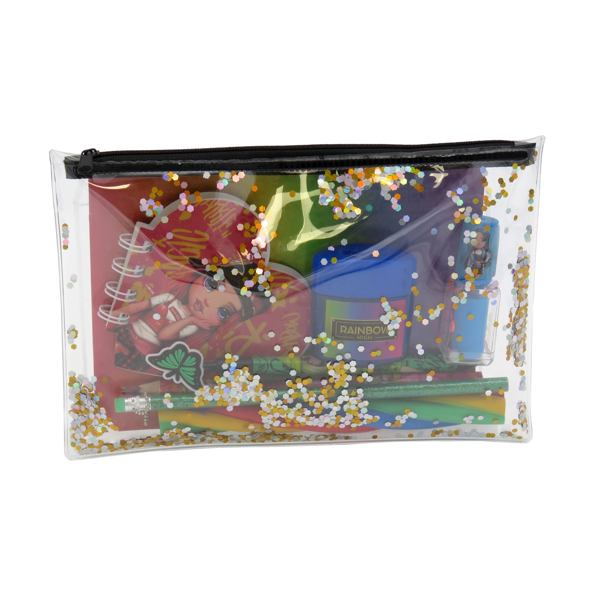 Conjunto de Estojo Simples Jumbo com Acessórios de Papelaria Rainbow High - Preto Multicolor Preto / Multicolor-1