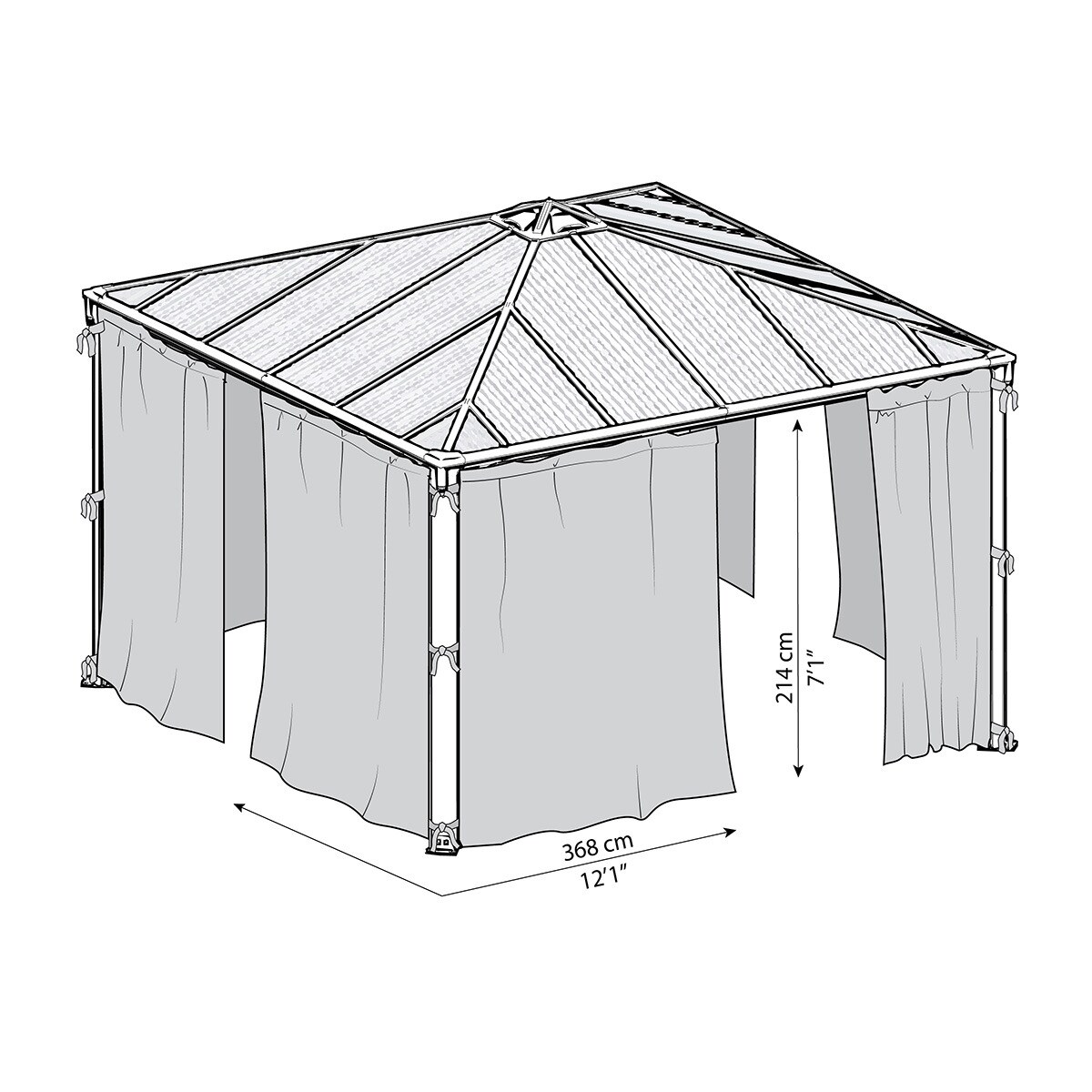 Cortinas para Cenadores Palermo 295 x 295 y 360 x 360, Milano 309 x 309 y Martinique 360 x 296 - 4 piezas Gris oscuro-12