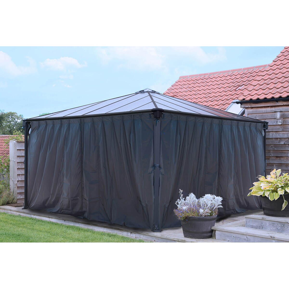 Cortinas para Cenador Palermo 429 x 429 - 4 piezas Gris oscuro-2