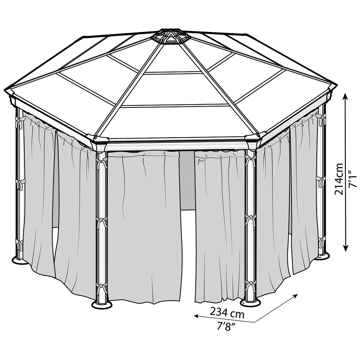 Cortinas para Cenador Hexagonal Mónaco - 6 piezas Gris oscuro-3