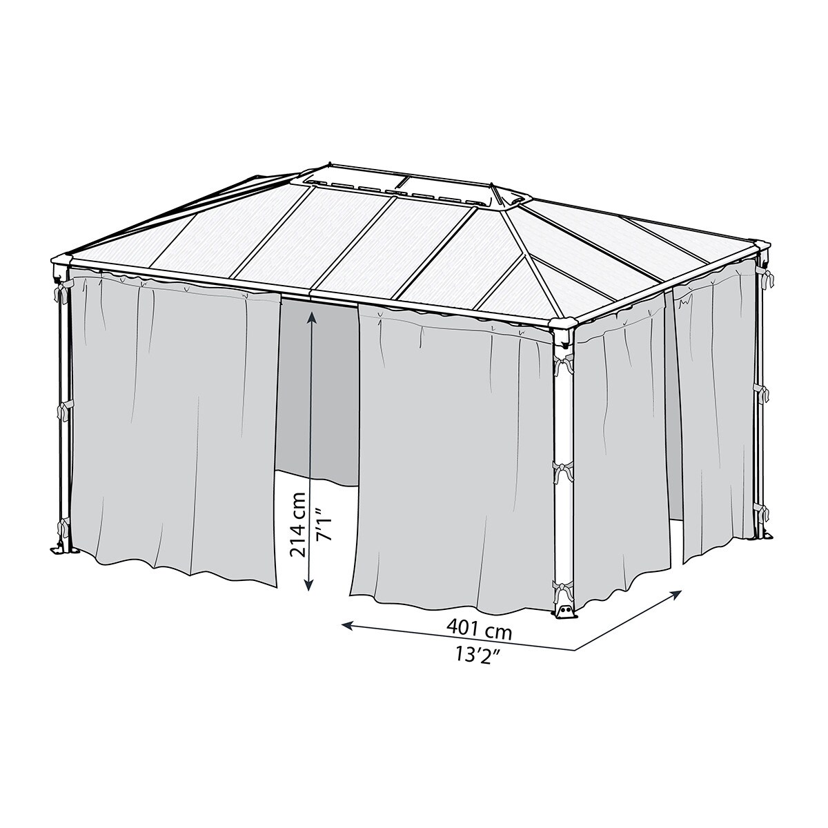 Mosquitera para Cenador Martinique 430 x 296 - 4 piezas Gris oscuro-4