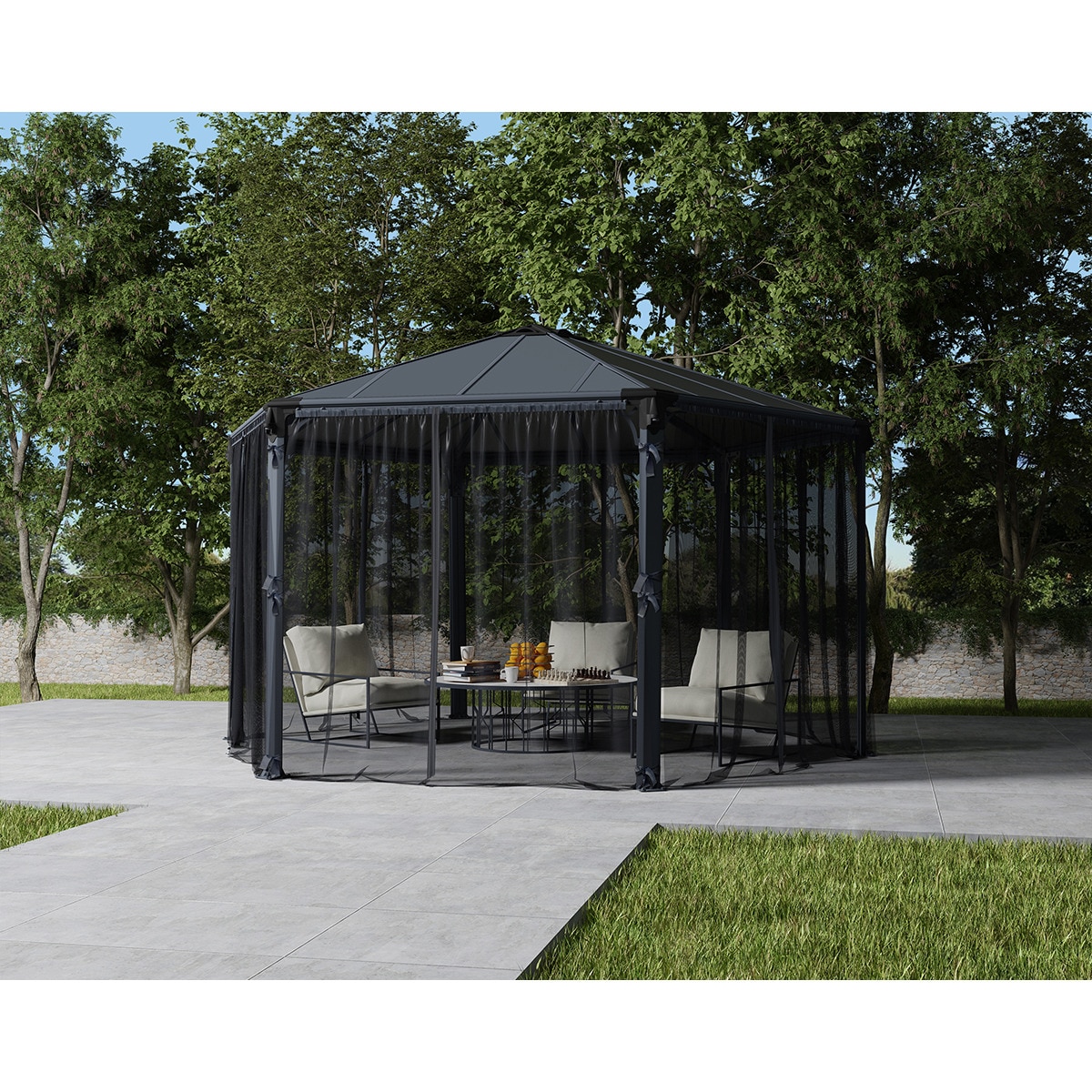 Cortinas para Cenador Hexagonal Mónaco - 6 piezas Gris oscuro-4