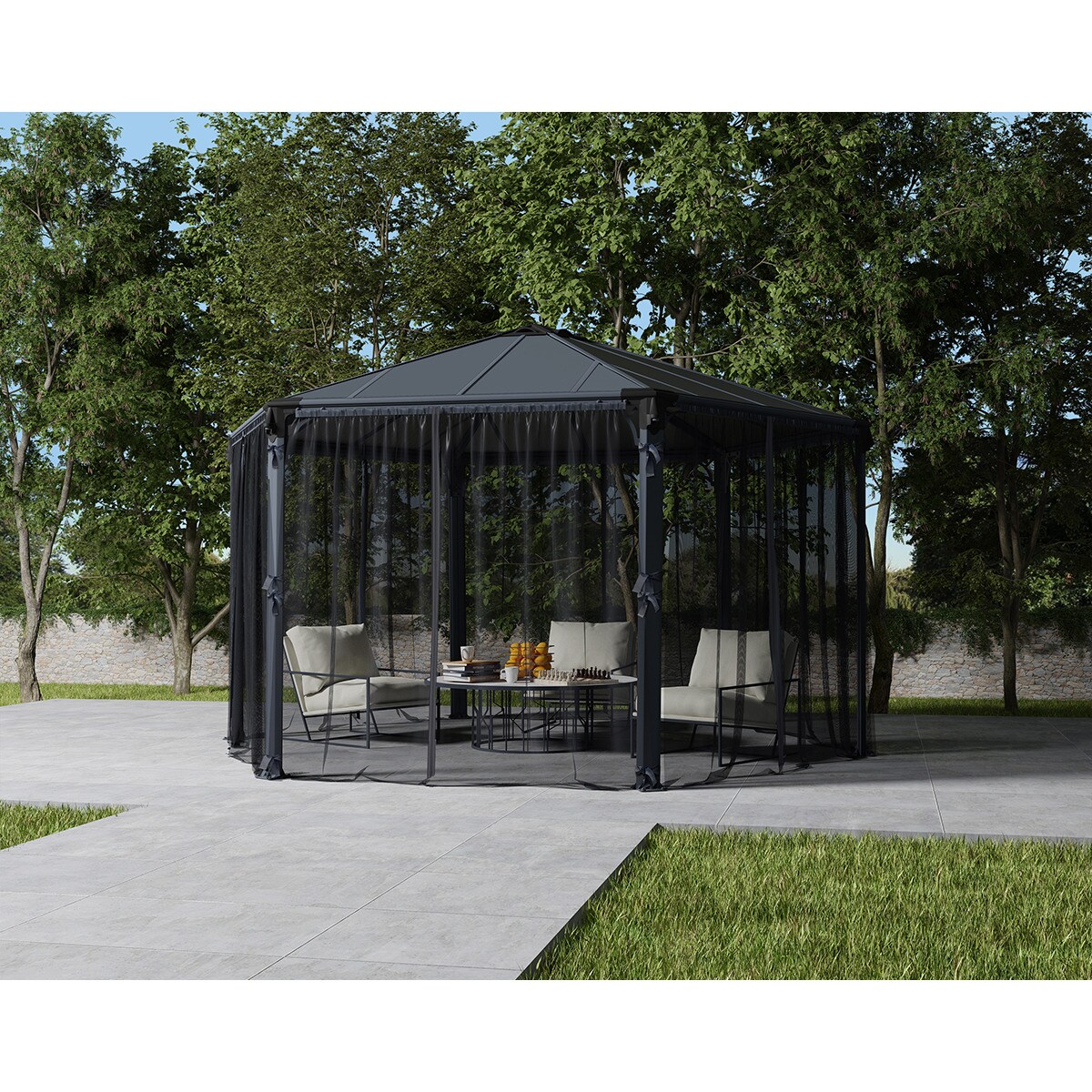 Cortinas para Cenador Hexagonal Mónaco - 6 piezas Gris oscuro-4