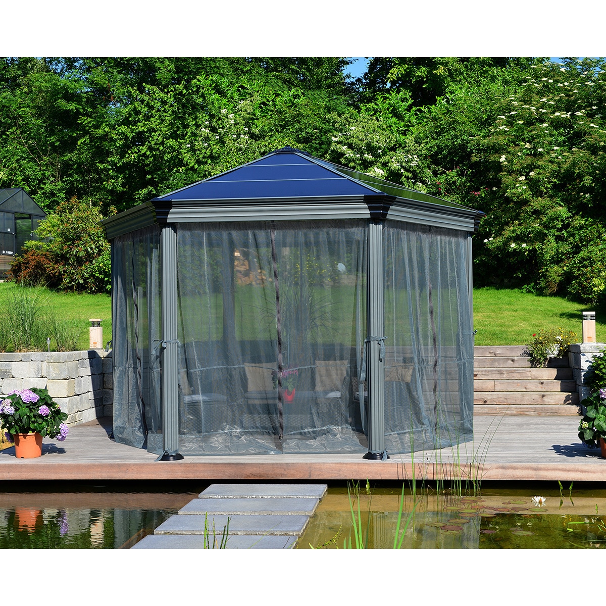 Cortinas para Cenador Hexagonal Mónaco - 6 piezas Gris oscuro-3