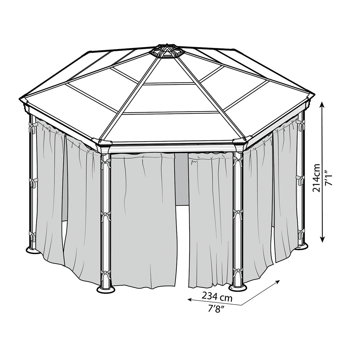 Cortinas para Cenador Hexagonal Mónaco - 6 piezas Gris oscuro-6