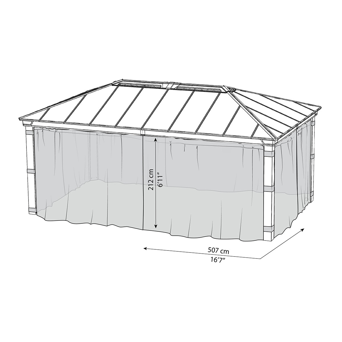 Mosquitera para Cenador Dallas 611 x 363 - 4 piezas Gris oscuro-6