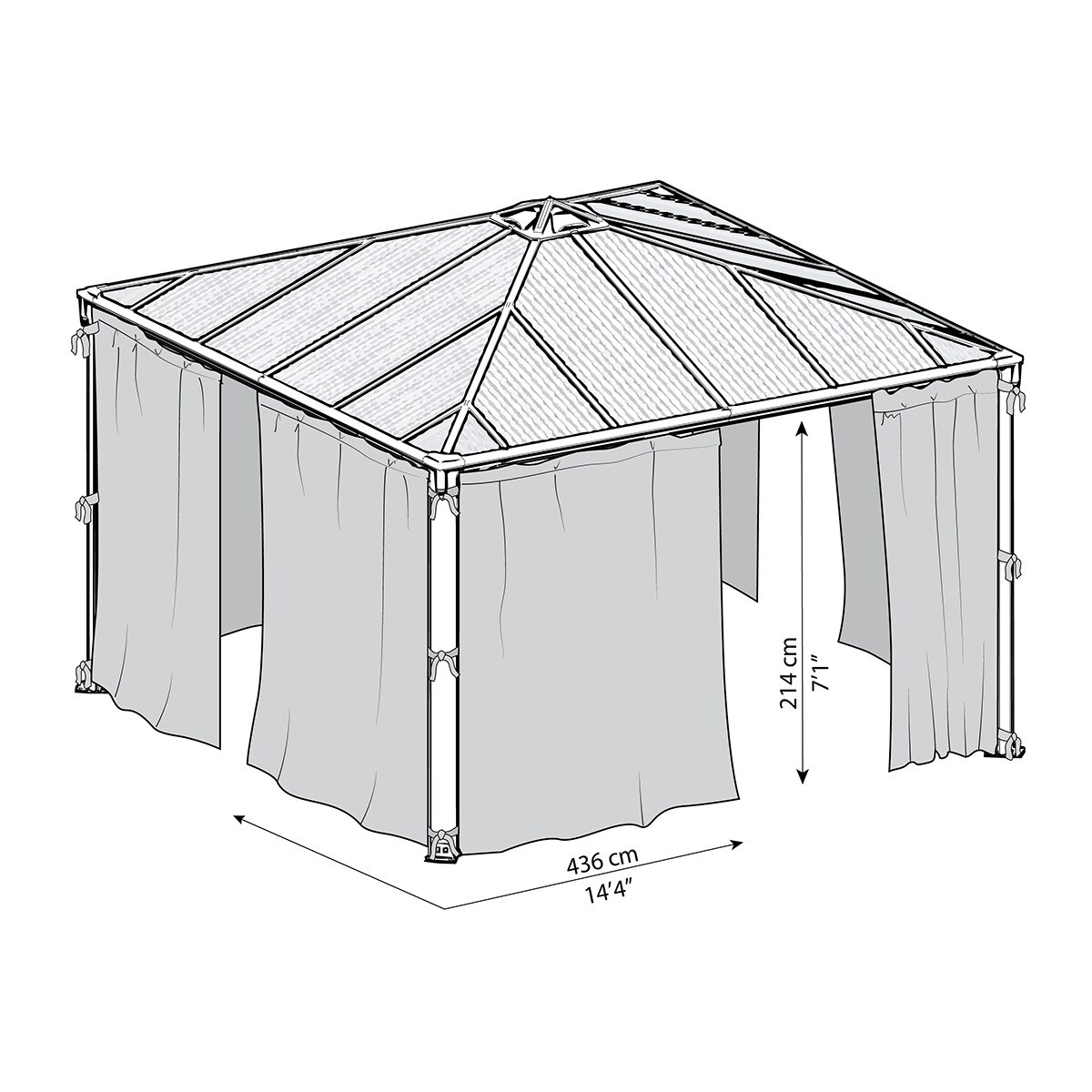 Mosquitera para Cenador Palermo 429 x 429 - 4 piezas Gris oscuro-3