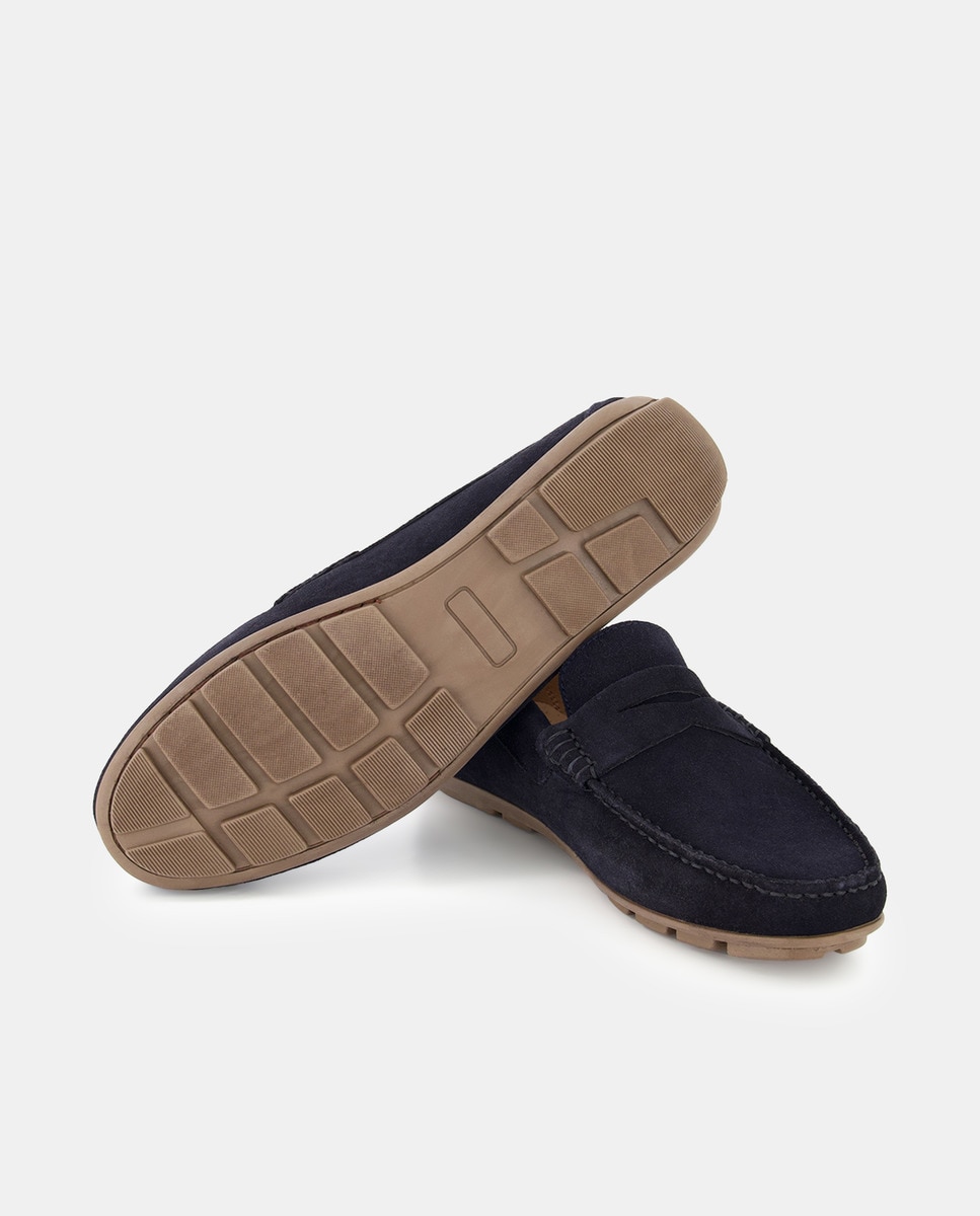 Mocasín de hombre de serraje con antifaz y piso de goma Azul marino-2