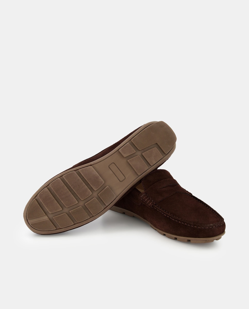 Mocasín de hombre de serraje con antifaz y piso de goma Marrón-2