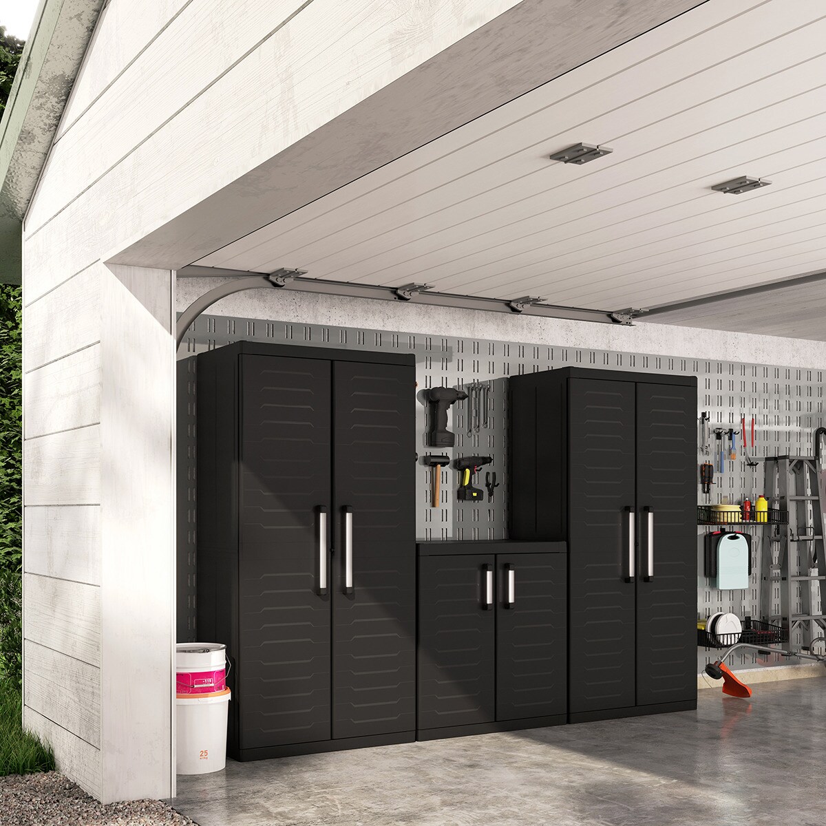 Armário de Resina Alto com Vassoureiro Detroit 2 Portas. Preto-4