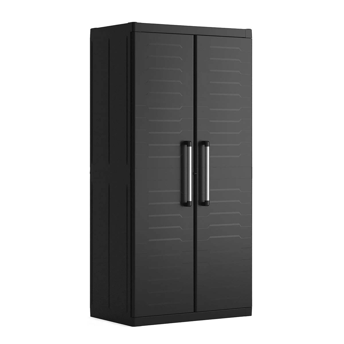 Armário de Resina Alto com Vassoureiro Detroit 2 Portas. Preto-1